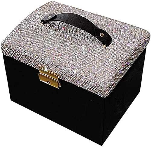 BZBZB Aufbewahrungsbox, Schmuckschatulle, Schmuck-Organizer, großes Fassungsvermögen, 3 Schichten, Oberfläche, Stick, Diamant-Schmuckaufbewahrung mit Spiegeltrennwand von BZBZB