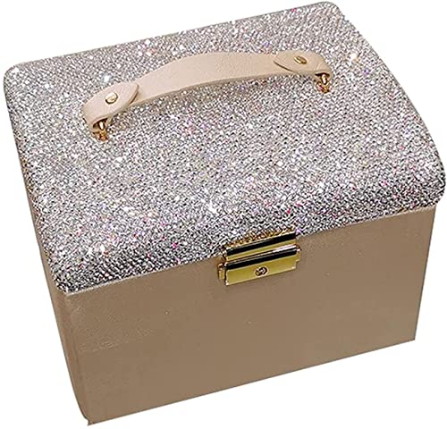 BZBZB Aufbewahrungsbox, Schmuckschatulle, Schmuck-Organizer, großes Fassungsvermögen, 3 Schichten, Oberfläche, Stick, Diamant-Schmuckaufbewahrung mit Spiegeltrennwand von BZBZB