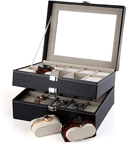 BZBZB Aufbewahrungsbox PU-Leder-Uhrenbox mit 20 Fächern, doppelschichtig, für Armbanduhren, Schmuck, Armband, Aufbewahrung, Organizer, Schmuckschatullen von BZBZB