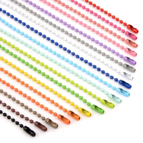 BZKSER 100 Stück Bunte Kugelkette - Metall Hängekette 2,4 mm mit Verschluss Kugelkette Passende für DIY Halskette Schmuckherstellung Charms Craft Ball Bead von BZKSER