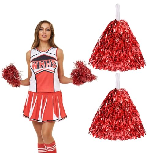 BZKSER Cheerleader Pompons - 2 pcs Metal Foil Cheerleading Pompons, Pompons Cheerleader,Cheerleader Pompons mit Griffen Cheer Poms für Ballspiele Tänze Karnevalspartys,heißes Mädchen von BZKSER