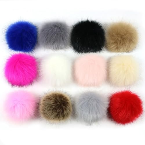 BZKSER Pompoms - 12 pcs Kunstfell Bommel, Fellbommel, Fellbommel für Taschenanhänger, Schlüsselanhänger, Dekoration,für Frauen und Mädchen, Dekorationen für Taschen, Hüte und Anhänger(12 Farben) von BZKSER