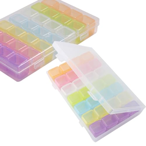 BZKSER sortierboxen für kleinteile - 2 pcs Plastik Sortierbox,Kleinen Döschen, Diamant Stickerei Sortierbox,Transparent Schachtel Box,schmuckaufbewahrung,Strass,DIY Handwerk (28 Fächer) von BZKSER