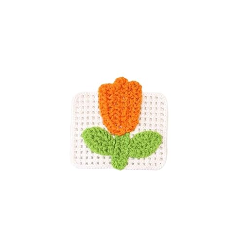 BZSDLD 6 x 6 cm 10 Stück Tulpenblumen handgefertigte Häkelapplikationen Häkelblumen-Aufnäher kleine Stickapplikationen zum Aufbügeln für Kleidung von BZSDLD