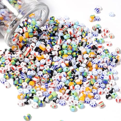 BZSQD 480/800/2100 Stück 3–5 mm Bunte tschechische Perlen, gestreifte Glas-Rocailles für DIY-Armbandherstellung, Kinderhandwerk, handgefertigten Schmuck von BZSQD