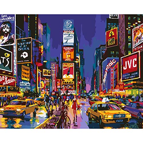 Manhattan Malen nach Zahlen Stadt Haus,New York Malen nach Zahlen Times Square,City Malen nach Zahlen Erwachsene Anfanger,Street Malen nach Zahlen Kinder Junior 40x50 cm von BZXZB