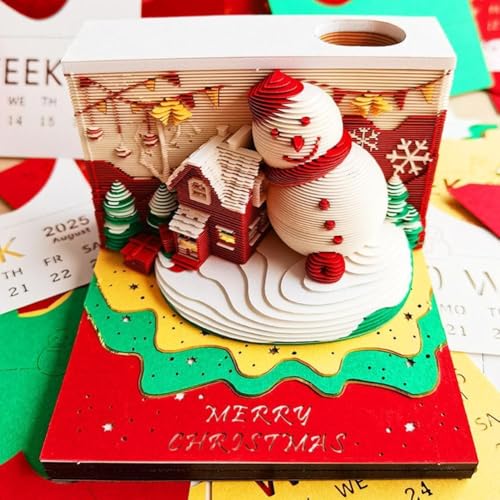 2025 Neue 3D Stereoskopische Kalender-Papierskulptur Sticky Note Panorama Claus Santa A4q6 Notizen von BaYuYPOO