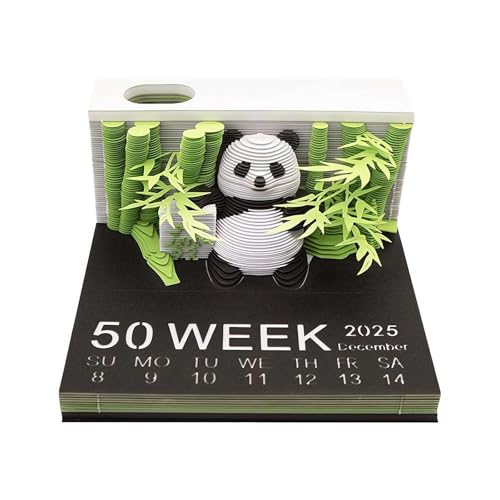 3D-Kalender 2025, Zeitmesser Schreibtischkalender, Tear Away 3D Memo Pad, Panda Pull Away Kalender 2025 Skulptur Schnitzkunst Notizblock DIY Sticky Post Handwerk mit Zeitmesser Kalender von BaYuYPOO