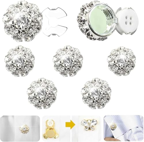 6 x Knopfabdeckungen, Strass-Knopfabdeckungen für Damen, abnehmbare Hemdknöpfe, Schmuck, ausgefallene Kristallknöpfe für Kleidung, dekorative Knöpfe zum Basteln, Nähen, DIY, Urlaubsdekoration von BaYuYPOO