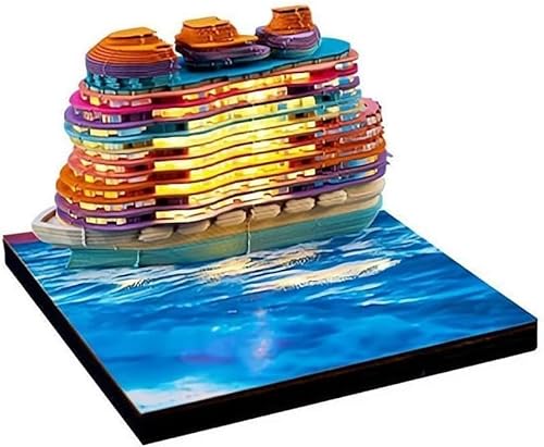 BaYuYPOO 3D-Kalender 2025 mit LED-Lichtern, Kreuzfahrtschiff-Kalender 2025, 3D-Schreibtischkalender 2025, Zeitmesserkalender 2025, DIY Papierschnitzerei Kunst Handwerk, 3D-Notizblock, von BaYuYPOO