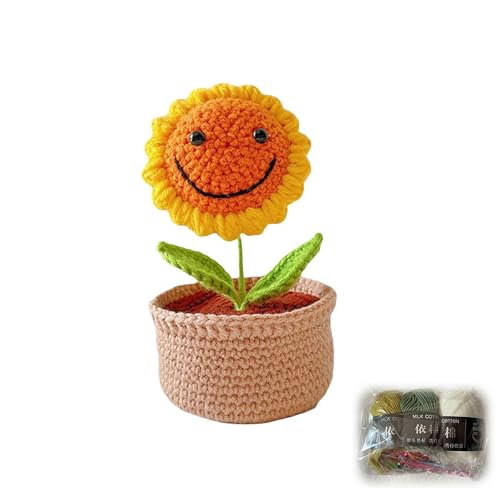 Häkelset für Anfänger, Sonnenblume Häkelblume Kit Anfänger Häkelset für Erwachsene, Häkelblumentopf Starter Kit mit Schritt-für-Schritt-Video-Tutorials Häkel-Starter-Kit für Valentinstag Geburtstag von BaYuYPOO