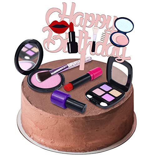 6 Pack Makeup Happy Birthday Resin Cupcake Topper Cake Decorating Kits Lipstick Eye Shadow Blush Brush Cake Picks Ladies Make Up Theme for Girls Womens Birthday Wedding Anniversary Valentine's Day von Baanfly