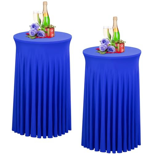 Babenest Blau 60x110 Stehtisch Hussen mit Rock, 2er Set Stretch Tischhussen Runder Cocktail Tischrock, Tischdecke Stehtisch Abdeckung für Bistrotisch, Bartisch, Party, Hochzeit, Banketttisch von Babenest