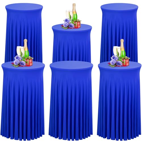 Babenest Blau 60x110 Stehtisch Hussen mit Rock, 6er Set Stretch Tischhussen Runder Cocktail Tischrock, Tischdecke Stehtisch Abdeckung für Bistrotisch, Bartisch, Party, Hochzeit, Banketttisch von Babenest