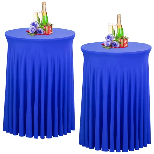 Babenest Blau 70x110 Stehtisch Hussen mit Rock, 2er Set Stretch Tischhussen Runder Cocktail Tischrock, Tischdecke Stehtisch Abdeckung für Bistrotisch, Bartisch, Party, Hochzeit, Banketttisch von Babenest