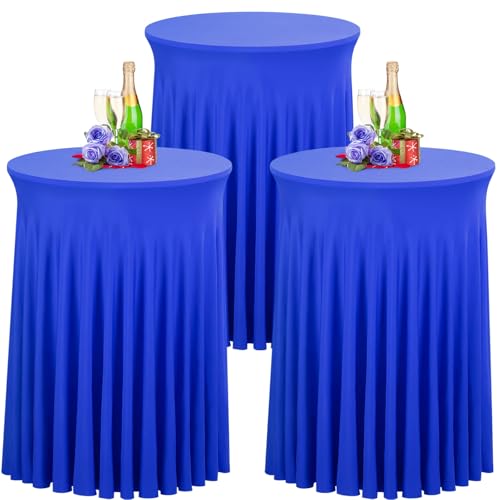 Babenest Blau 70x110 Stehtisch Hussen mit Rock, 3er Set Stretch Tischhussen Runder Cocktail Tischrock, Tischdecke Stehtisch Abdeckung für Bistrotisch, Bartisch, Party, Hochzeit, Banketttisch von Babenest