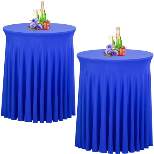 Babenest Blau 80x110 Stehtisch Hussen mit Rock, 2er Set Stretch Tischhussen Runder Cocktail Tischrock, Tischdecke Stehtisch Abdeckung für Bistrotisch, Bartisch, Party, Hochzeit, Banketttisch von Babenest