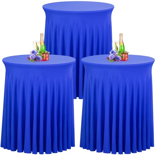 Babenest Blau 80x110 Stehtisch Hussen mit Rock, 3er Set Stretch Tischhussen Runder Cocktail Tischrock, Tischdecke Stehtisch Abdeckung für Bistrotisch, Bartisch, Party, Hochzeit, Banketttisch von Babenest