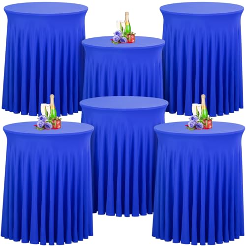 Babenest Blau 80x110 Stehtisch Hussen mit Rock, 6er Set Stretch Tischhussen Runder Cocktail Tischrock, Tischdecke Stehtisch Abdeckung für Bistrotisch, Bartisch, Party, Hochzeit, Banketttisch von Babenest