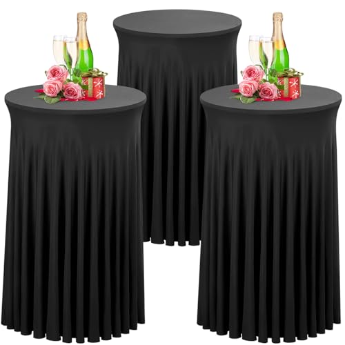 Babenest Schwarz 60x110 Stehtisch Hussen mit Rock, 3er Set Stretch Tischhussen Runder Cocktail Tischrock, Tischdecke Stehtisch Abdeckung für Bistrotisch, Bartisch, Party, Hochzeit, Banketttisch von Babenest