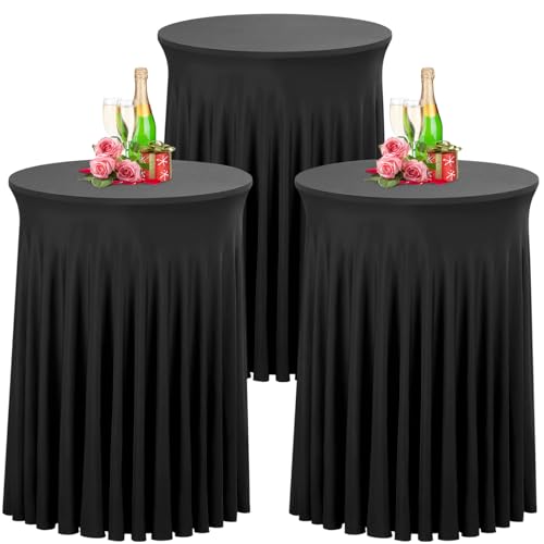 Babenest Schwarz 70x110 Stehtisch Hussen mit Rock, 3er Set Stretch Tischhussen Runder Cocktail Tischrock, Tischdecke Stehtisch Abdeckung für Bistrotisch, Bartisch, Party, Hochzeit, Banketttisch von Babenest