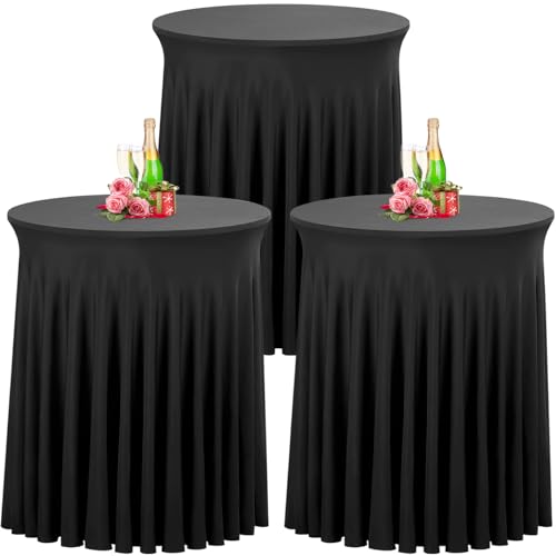 Babenest Schwarz 80x110 Stehtisch Hussen mit Rock, 3er Set Stretch Tischhussen Runder Cocktail Tischrock, Tischdecke Stehtisch Abdeckung für Bistrotisch, Bartisch, Party, Hochzeit, Banketttisch von Babenest