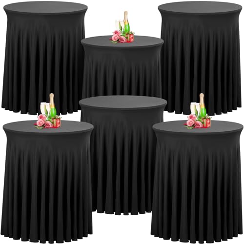 Babenest Schwarz 80x110 Stehtisch Hussen mit Rock, 6er Set Stretch Tischhussen Runder Cocktail Tischrock, Tischdecke Stehtisch Abdeckung für Bistrotisch, Bartisch, Party, Hochzeit, Banketttisch von Babenest