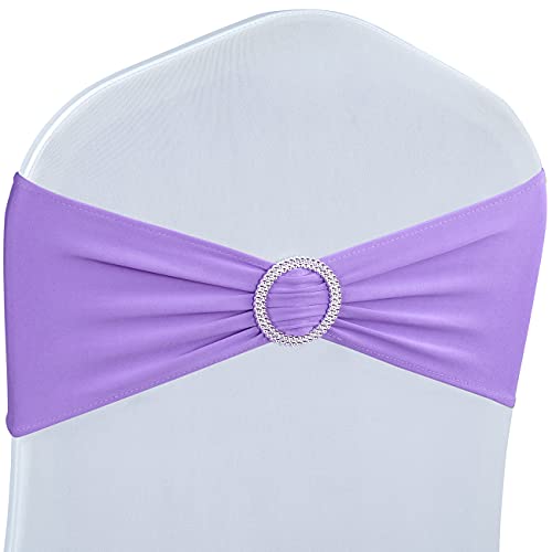 Babenest Spandex-Stuhlschärpen, Schleifen, 100 Stück, Premium-Stretch-Stuhlbezug, Band mit Schnalle, universal, elastische Stuhlbänder für Hochzeit, Party, Bankett, Dekoration (hellviolett) von Babenest