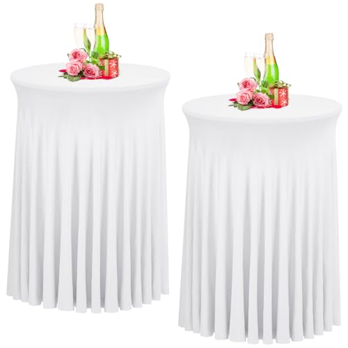 Babenest Weiß 70x110 Stehtisch Hussen mit Rock, 2er Set Stretch Tischhussen Runder Cocktail Tischrock, Tischdecke Stehtisch Abdeckung für Bistrotisch, Bartisch, Party, Hochzeit, Banketttisch von Babenest