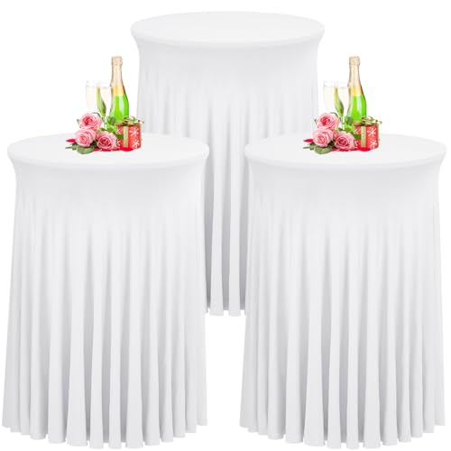 Babenest Weiß 70x110 Stehtisch Hussen mit Rock, 3er Set Stretch Tischhussen Runder Cocktail Tischrock, Tischdecke Stehtisch Abdeckung für Bistrotisch, Bartisch, Party, Hochzeit, Banketttisch von Babenest