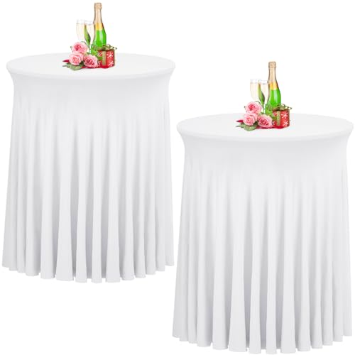 Babenest Weiß 80x110 Stehtisch Hussen mit Rock, 2er Set Stretch Tischhussen Runder Cocktail Tischrock, Tischdecke Stehtisch Abdeckung für Bistrotisch, Bartisch, Party, Hochzeit, Banketttisch von Babenest