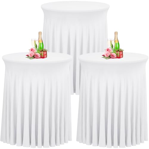 Babenest Weiß 80x110 Stehtisch Hussen mit Rock, 3er Set Stretch Tischhussen Runder Cocktail Tischrock, Tischdecke Stehtisch Abdeckung für Bistrotisch, Bartisch, Party, Hochzeit, Banketttisch von Babenest