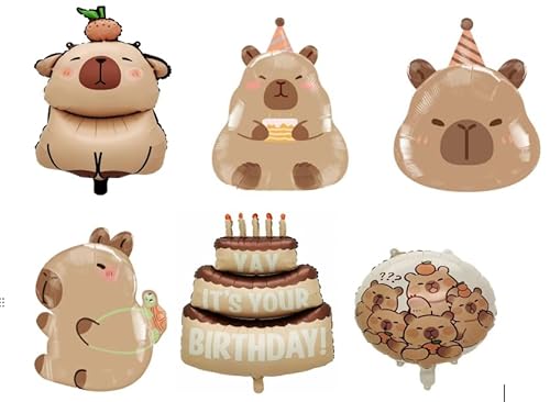 6 Stück Capybara-Ballons Capybara-Geburtstagsdeko Happy Capybara-Dekoration Kindergeburtstag Cartoon Capybara Aluminium-Ballons Party-Deko aus Aluminiumfolie von Babioms