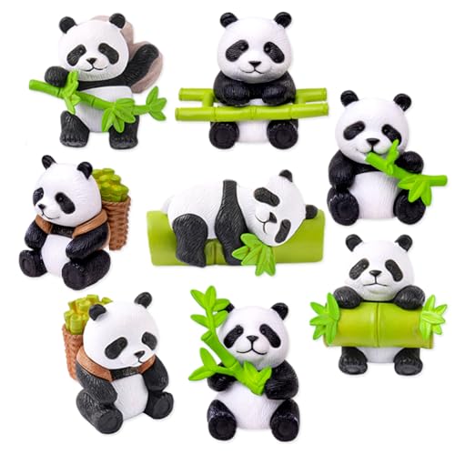 Babioms 8Pcs Niedliche Panda Figuren Set, Mini Panda Figuren, Panda Cake Topper, Tier Panda Figuren Set, für Kinder Geburtstagsparty Deko von Babioms