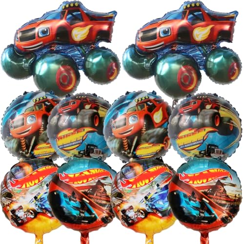 Monster Truck Folienballons Babioms 10pcs Lastwagen Ballon Rennwagen Party Deko, Kindergeburtstag Deko Set mit Rennauto Luftballon, runde Kugel Ballons von Babioms