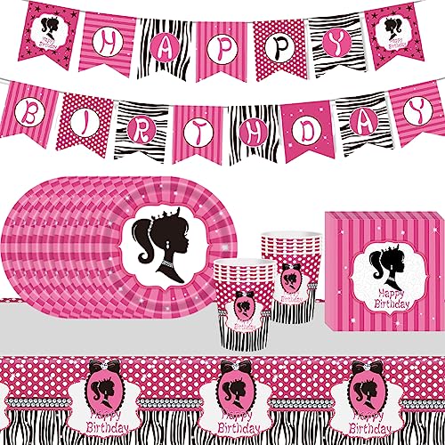 Prinzessin Partygeschirr Geburtstag,Barbiprinzessin Party Geschirr Set,Kindergeburtstag Papiergeschirr Set mit Teller Becher Servietten Tischdecke,Barbiprinzessin Themen Tischdeko für 10 Personen von Babioms