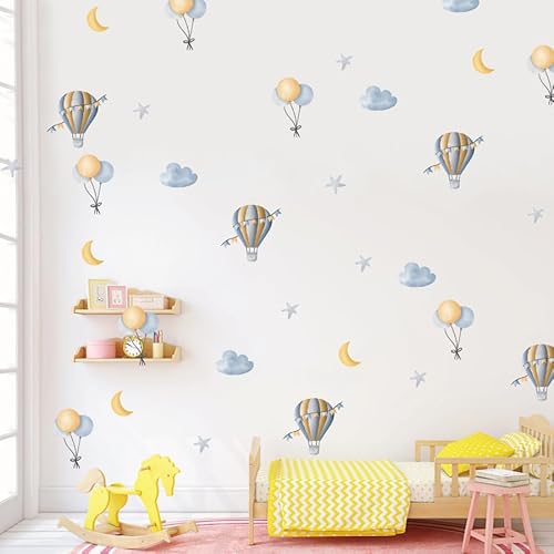 Baby Boo! Wandtattoo Kinderzimmer, Heissluftballon Wolken, Kinderzimmer Deko, Babyzimmer Deko, Wandsticker Kinderzimmer, Wandaufkleber Kinderzimmer, PVC, Wanddeko (60 x 30 cm) von Baby Boo!