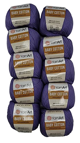 Baby Cotton YarnArt Baby Cotton Strickwolle mit 50% Baumwolle, 500 g Wolle Uni Lila 418 von Baby Cotton