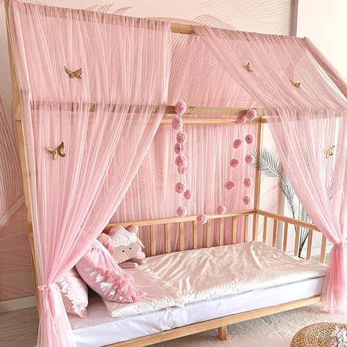 Baby Fancyroom Hausbett Himmel Betthimmel rosa für Kinderbett Kinderzimmer Baldachin Bettvorhang Betthimmel für Mädchen Prinzessin Zimmer (300cm, ohne Schmetterlinge) von Baby Fancyroom