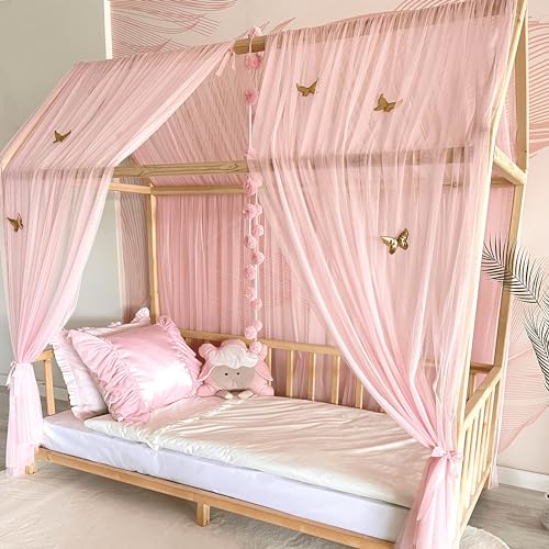 Baby Fancyroom Hausbett Himmel Betthimmel rosa für Kinderbett Kinderzimmer Baldachin Bettvorhang Betthimmel für Mädchen Prinzessin Zimmer (320cm, mit 5 goldenen Schmetterlingen) von Baby Fancyroom