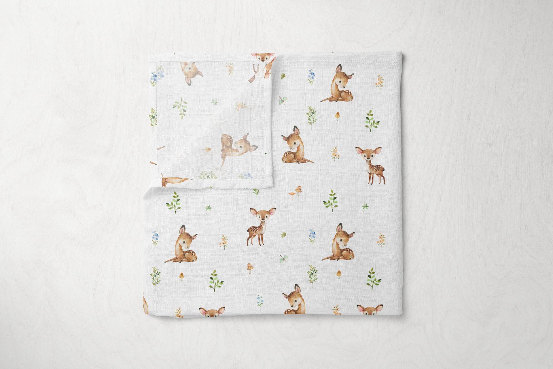 Woodland Rehkitz Baby Reh Luxus Super Soft 60x60cm Bambus Unisex Junge Mädchen Musselin Quadrat Spucktuch Duschgeschenk von BabyBellsUK