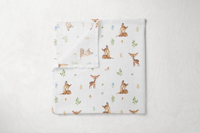 Woodland Rehkitz Baby Reh Luxus Super Soft 60x60cm Bambus Unisex Junge Mädchen Musselin Quadrat Spucktuch Duschgeschenk von BabyBellsUK