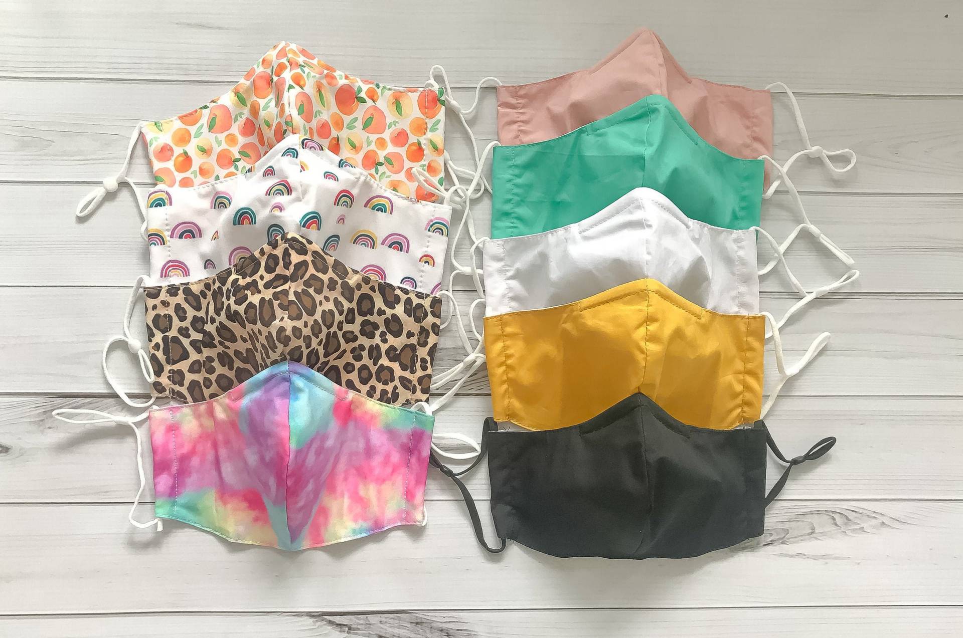 Gesichtsmasken Für Kinder/Erwachsene, Doppelschicht, Metall, Stoff Leopard Tie Dye, Rosa, Weiß, Schwarz, Nasendraht Und Verstellbare Perle Nicht von BabyBloomzBoutique