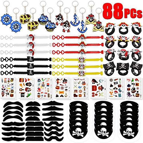 BabyCareV 88Pcs Piraten Mitgebsel Set Piraten Party zubehör Piraten Schlüsselanhänger Piraten Ringe Piraten Armband Piraten Tattoos für Kindergeburtstag Halloween Preise von BabyCareV