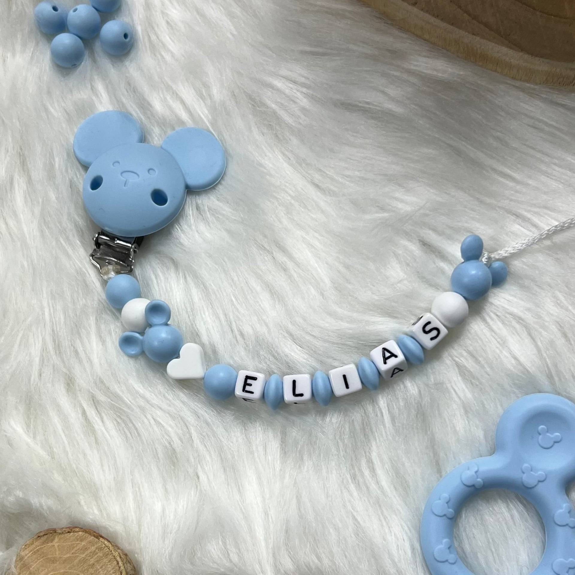 Schnullerkette Mit Namen | Schnullerkette, Design Himmelblau Personalisiert Unikat Handgefertigt Geschenk von BabyKettchen