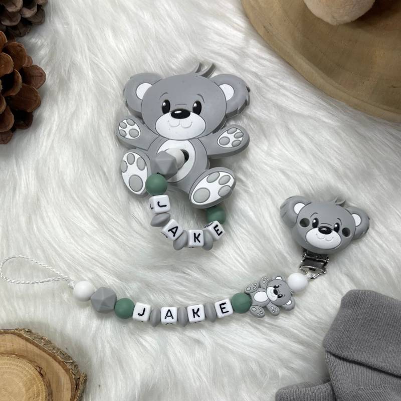 Schnullerkette Mit Namen | Set M | Greifling, Schnullerkette, Design Bärchen Personalisiert Unikat Handgefertigt Geschenk von BabyKettchen