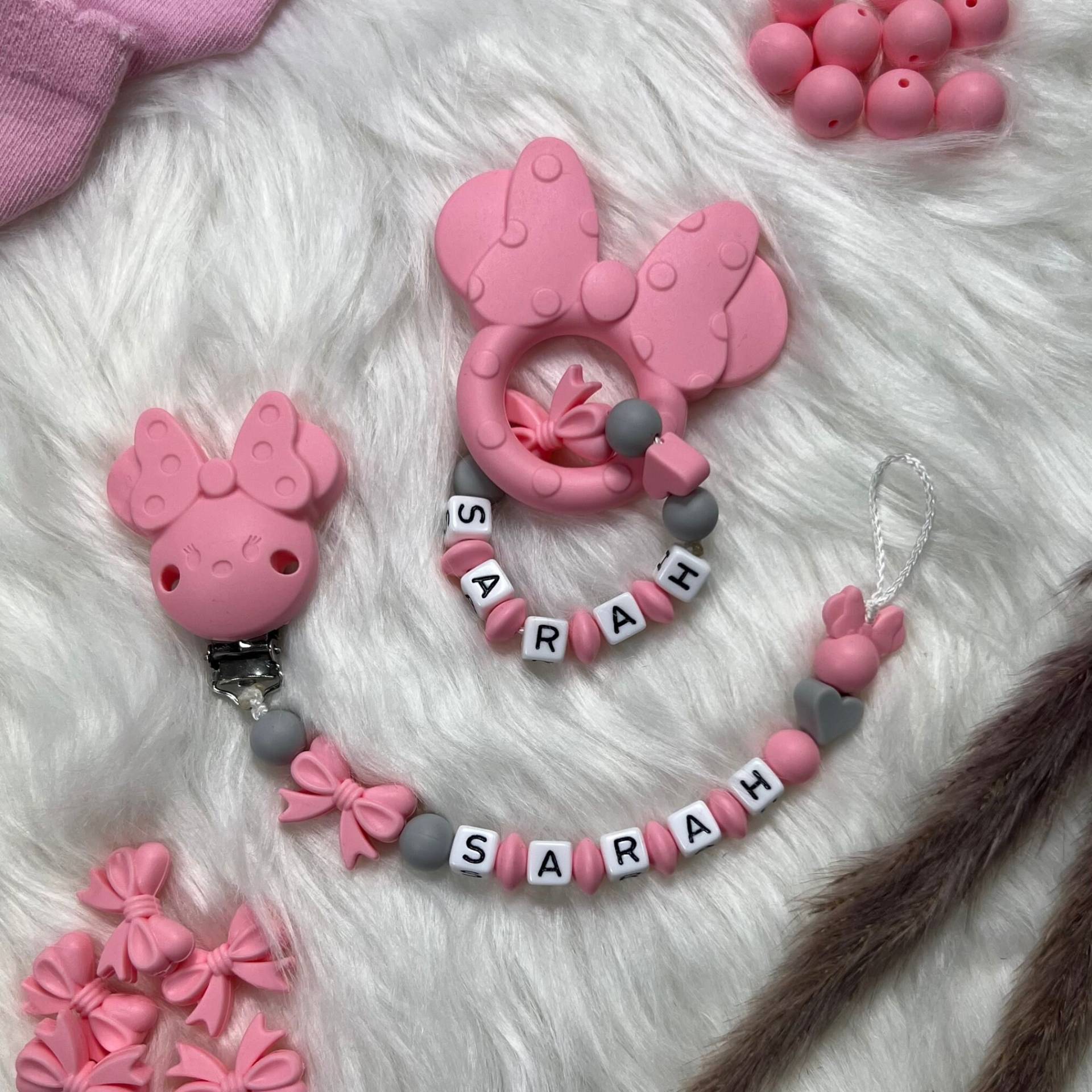 Schnullerkette Mit Namen | Set M | Greifling, Schnullerkette, Design Mäuschen Personalisiert Unikat Handgefertigt Geschenk von BabyKettchen