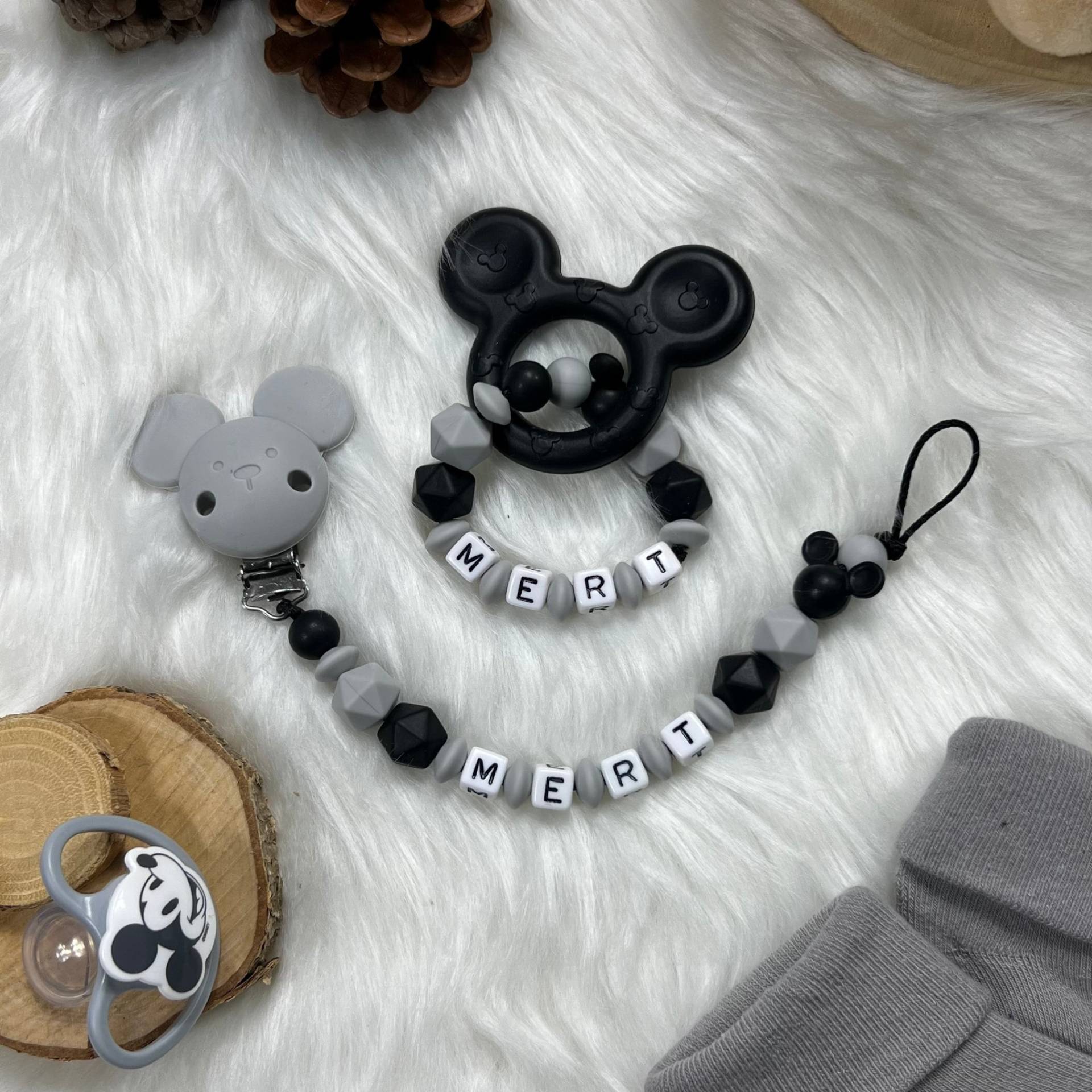 Schnullerkette Mit Namen | Set M | Greifling, Schnullerkette, Design Maus Personalisiert Unikat Handgefertigt Geschenk von BabyKettchen