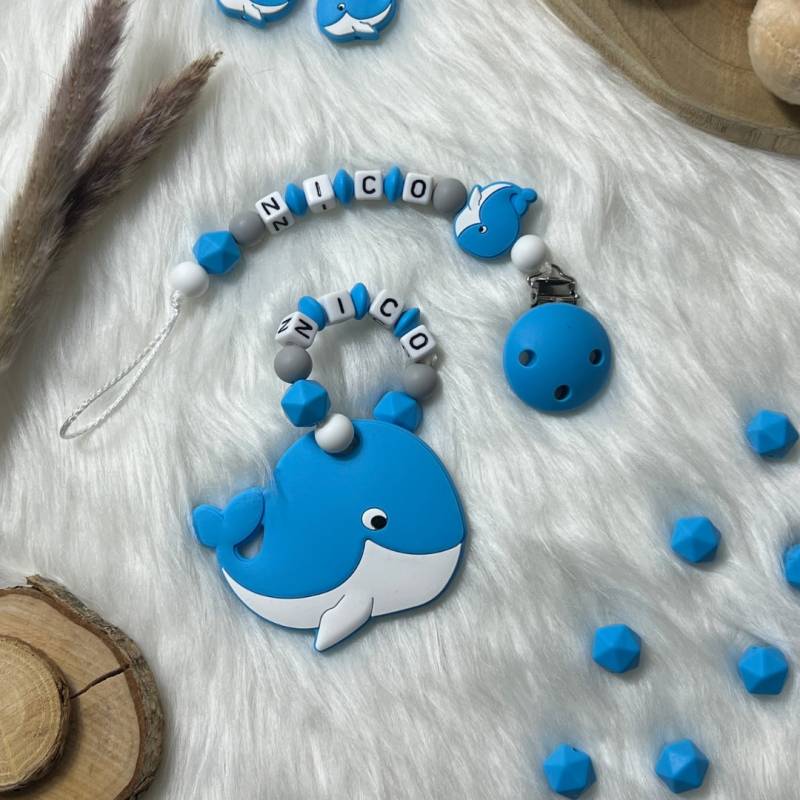 Schnullerkette Mit Namen | Set M | Greifling, Schnullerkette, Design Wal Personalisiert Unikat Handgefertigt Geschenk von BabyKettchen