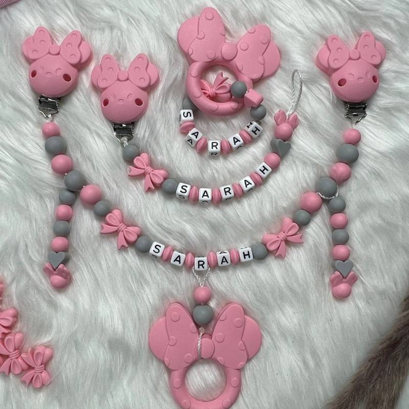 Set L | Greifling, Schnullerkette, Kinderwagenkette, Design Mäuschen | Personalisiert Unikat Handgefertigt Geschenk von BabyKettchen